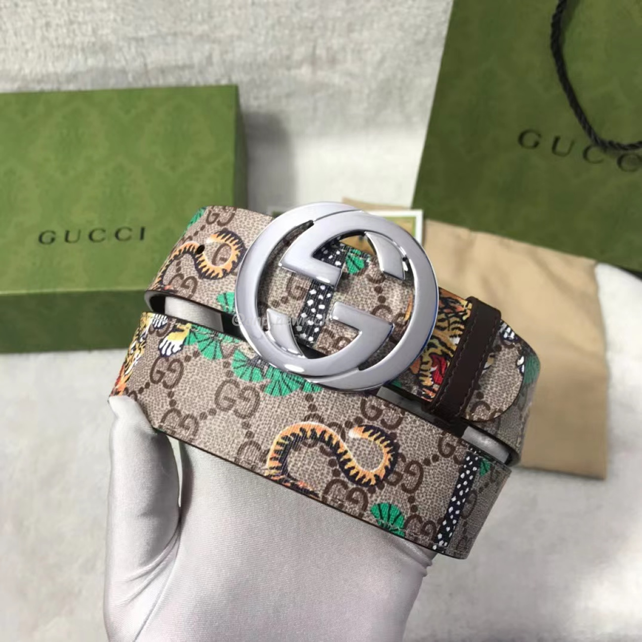 Gucci Interlocking G Belt Supreme Gg Bengal Beige Brown Multicolor (8) - newkick.vip